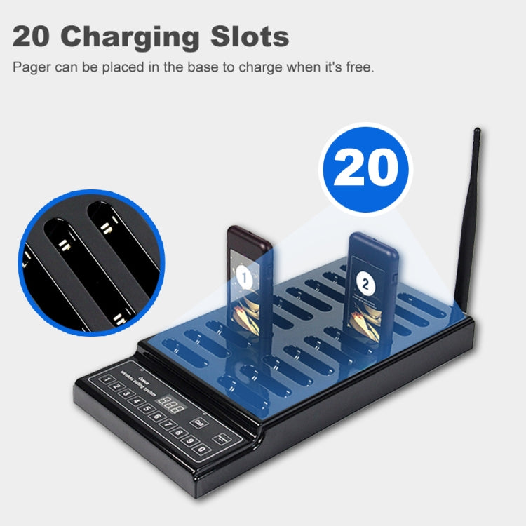 QC100 999 Channel Restaurant Wireless Paging Queuing Calling System with 20 Call Coaster Pagers, EU Plug QC100 999 Channel Restaurant Wireless Paging Queuing Calling System with 20 Call Coaster Pagers, EU Plug